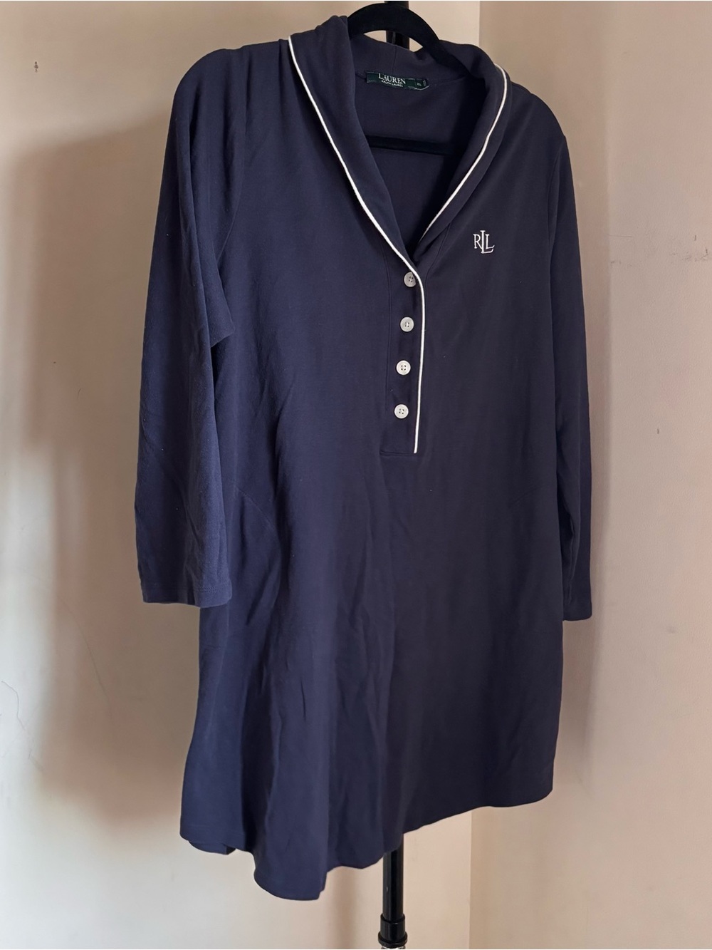 Navy blue Ralph Lauren nightgown with white piping